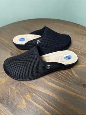 Fly Flot Clogs Mule Women 6.5 EU 37 Black Mesh Anti-Shock Anatomic Comfort ITALY